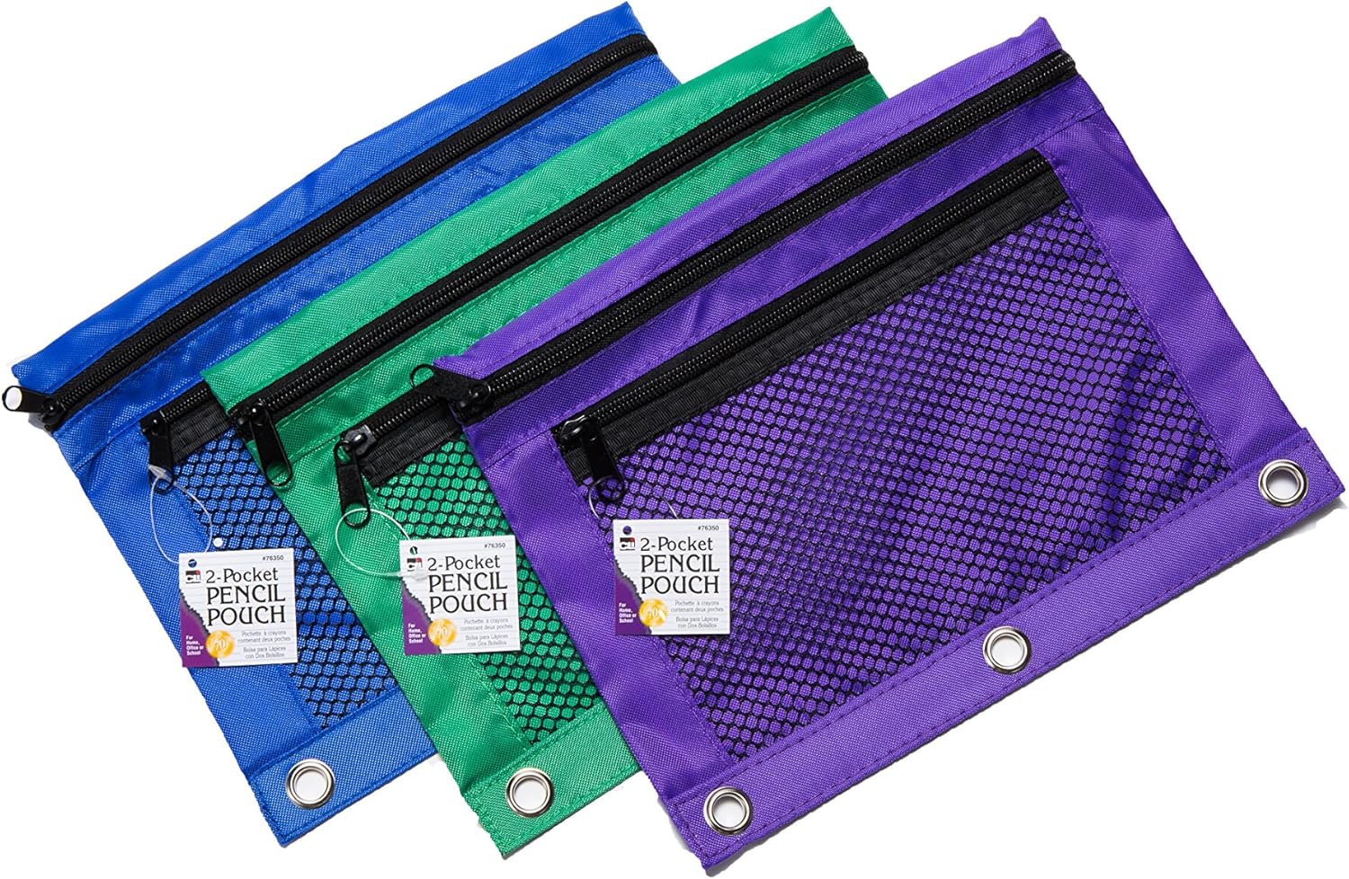CHARLES LEONARD Mesh Front Pencil Pouches, 2 Pockets, 7.63 x 10 inches