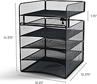 Safco Onyx Hanging Under Desk Organizer, 5 Trays, Office and Classroom Mailbox , Paper and Mail Sorter, Steel Mesh, Black