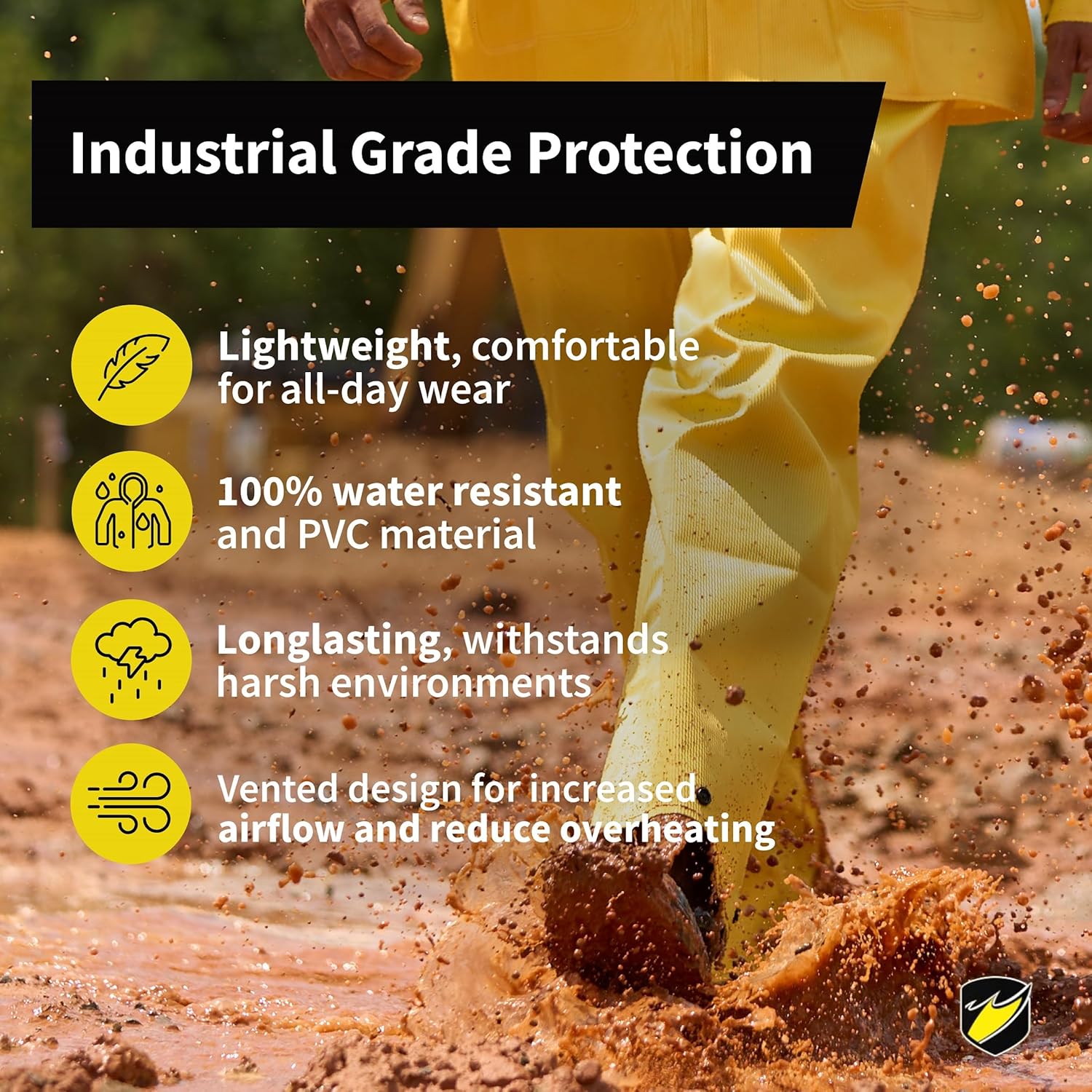 ONGUARD Sitex 3 Pc Rain Suit, 100% Waterproof PVC, Yellow, Size L