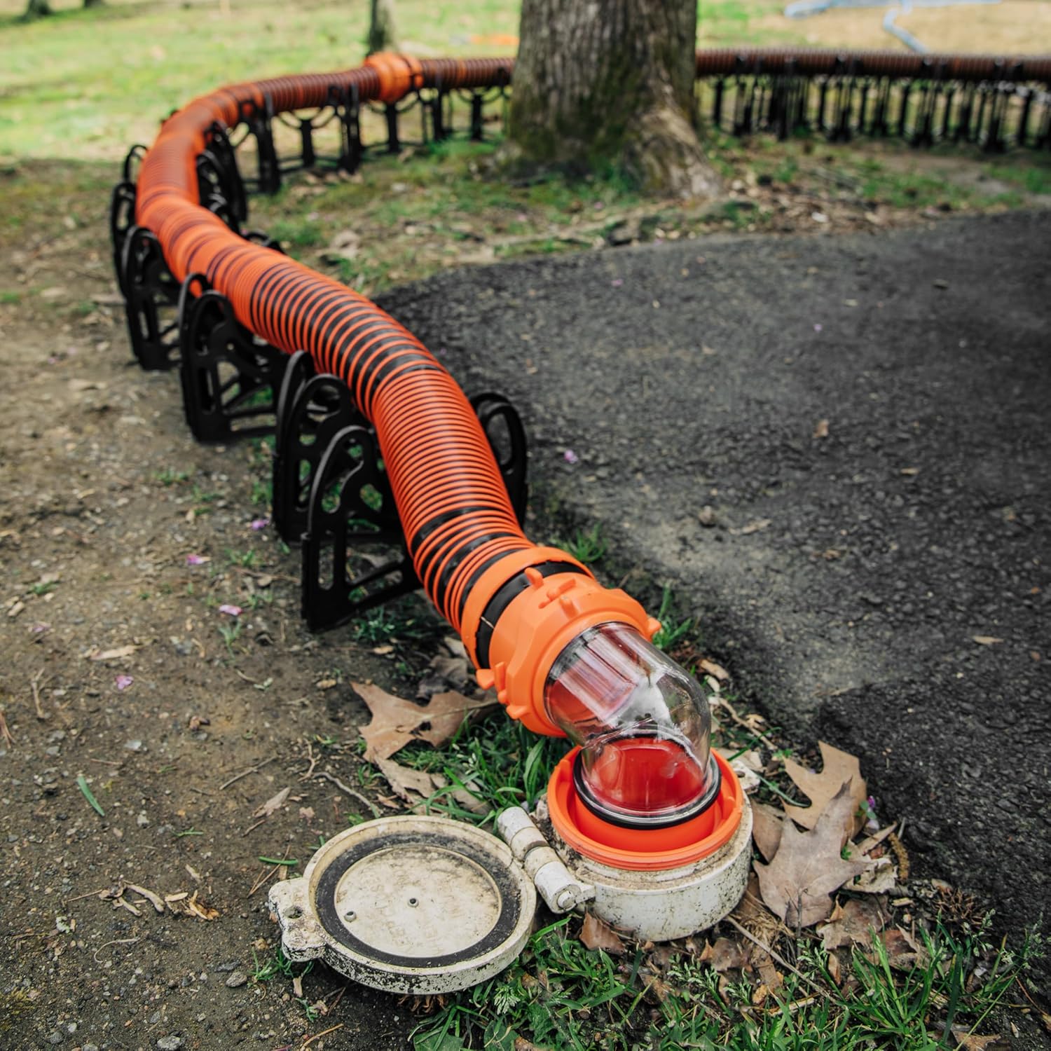 Camco 39736, RhinoFlex Clear RV Sewer Hose Elbow with 4-in-1 Adapter | Features a 360-Degree Fitting Rotation and Built-in