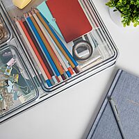 Martha Stewart Brody Plastic Storage Organizer Bins with Lids for Home Office, Kitchen, or Bathroom, 8 Pack