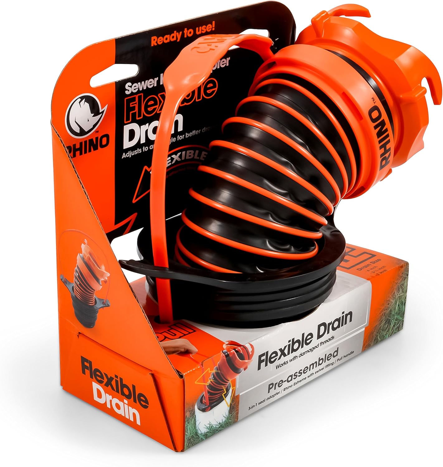 Camco 39319 Flexible 3-in-1 Sewer Hose Seal with RhinoExtreme Hose and Handle- Flexible Fitting Makes Connection to a Sewer