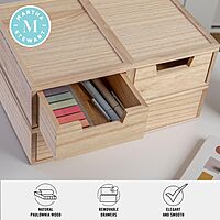 MARTHA STEWART Weston Stackable Wooden Storage Boxes with Pullout Drawers, Paulownia Wood Organizers