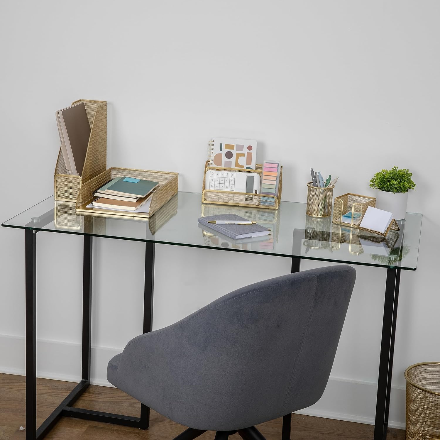 Martha Stewart Ryder Mesh Metal 6-Piece Desktop Organizer Set, Gold