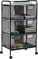 MIND READER Metal Mesh Rolling Storage Cart with Removable Drawers