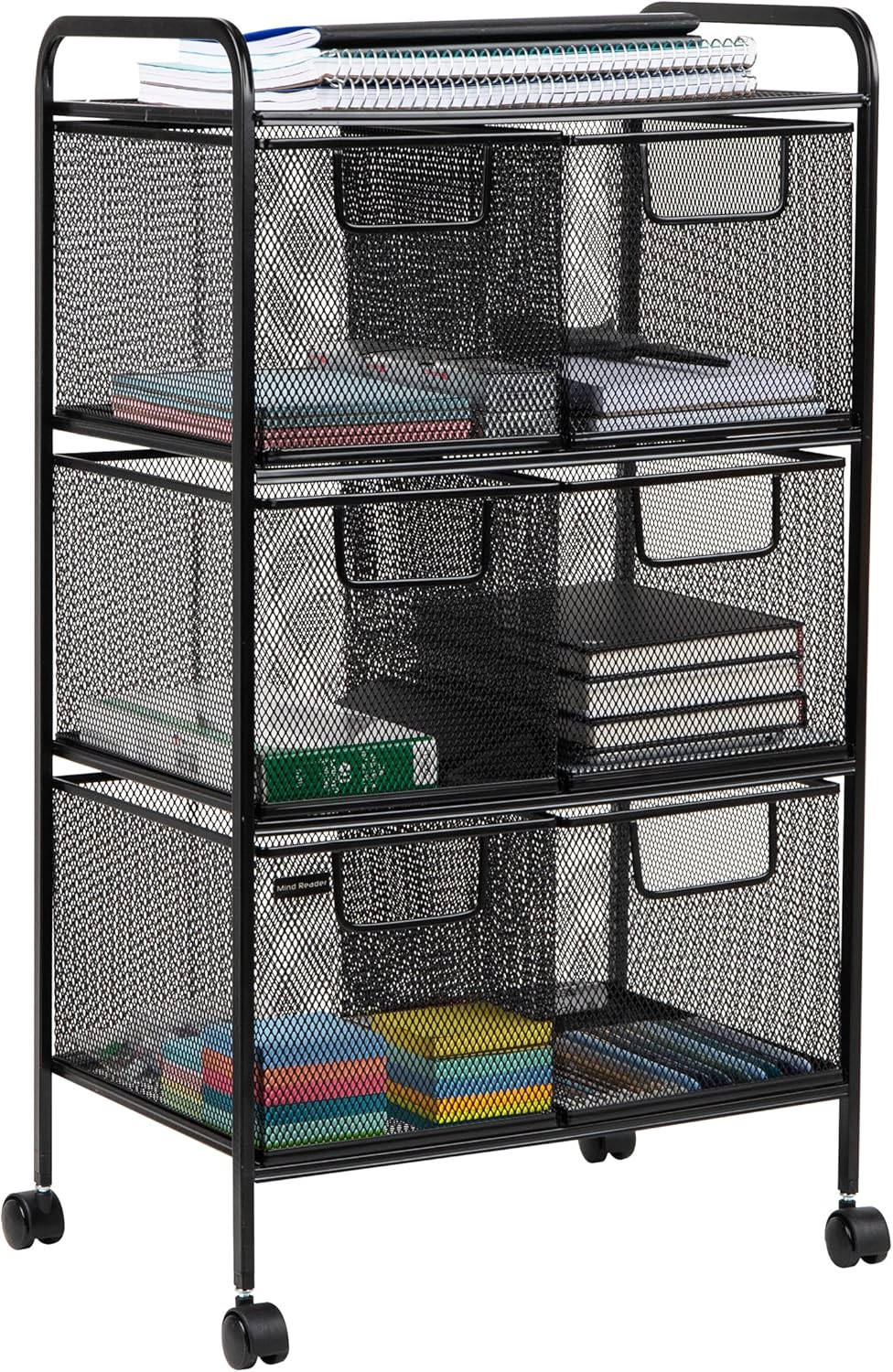 MIND READER Metal Mesh Rolling Storage Cart with Removable Drawers