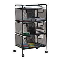 MIND READER Metal Mesh Rolling Storage Cart with Removable Drawers