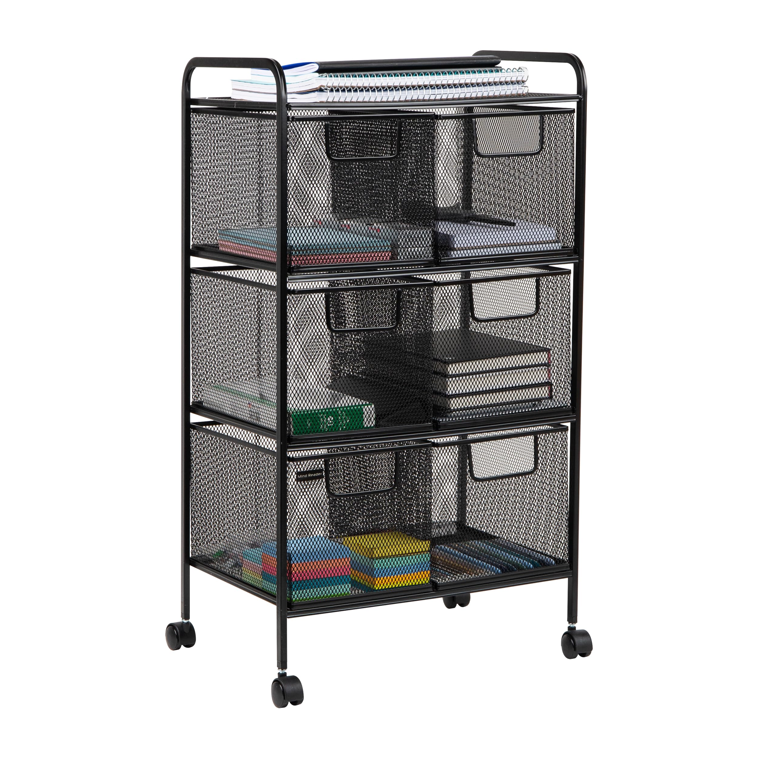 MIND READER Metal Mesh Rolling Storage Cart with Removable Drawers
