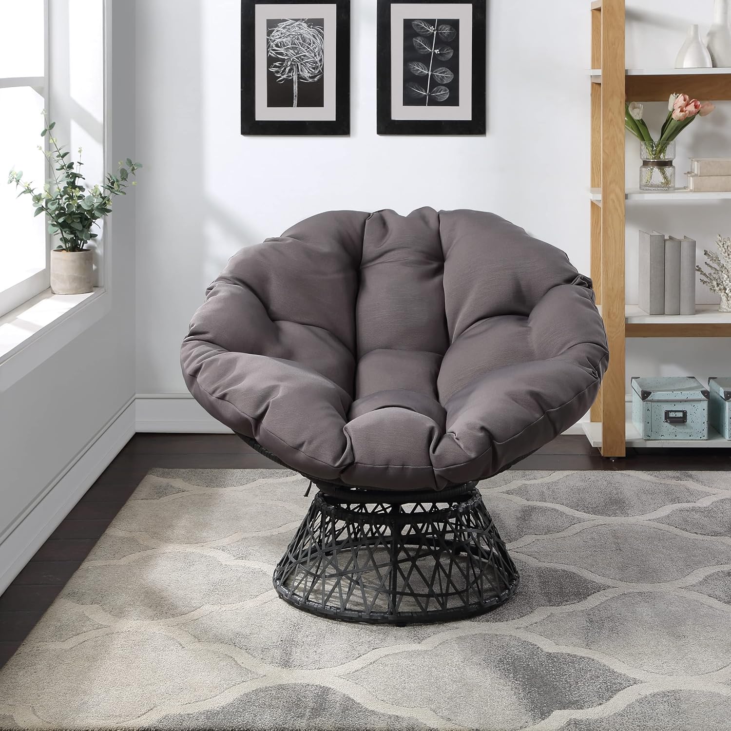 OSP Home Furnishings Wicker Papasan Chair with 360-Degree Swivel