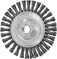 PFERD 4" Power Knot Wheel Brush with Stringer Bead Twist, Threaded Hole, Carbon Steel Bristles, 0.020" Wire Size