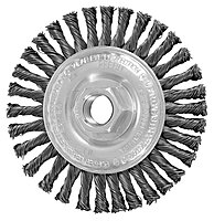 PFERD 4" Power Knot Wheel Brush with Stringer Bead Twist, Threaded Hole, Carbon Steel Bristles, 0.020" Wire Size