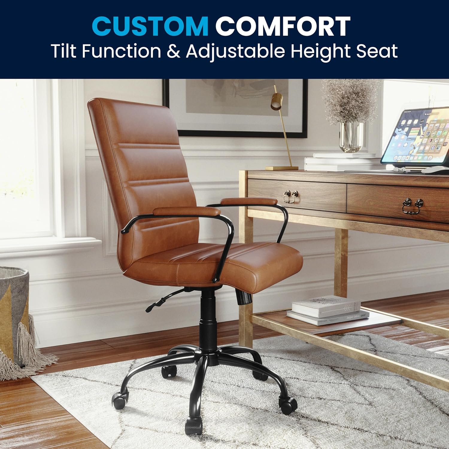 Flash Furniture Whitney Mid-Back Swivel LeatherSoft Desk Chair with Padded Seat and Armrests