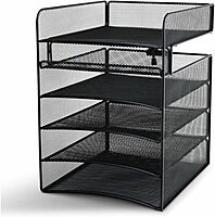 Safco Onyx Hanging Under Desk Organizer, 5 Trays, Office and Classroom Mailbox , Paper and Mail Sorter, Steel Mesh, Black
