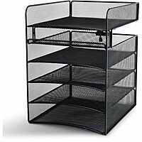 Safco Onyx Hanging Under Desk Organizer, 5 Trays, Office and Classroom Mailbox , Paper and Mail Sorter, Steel Mesh, Black