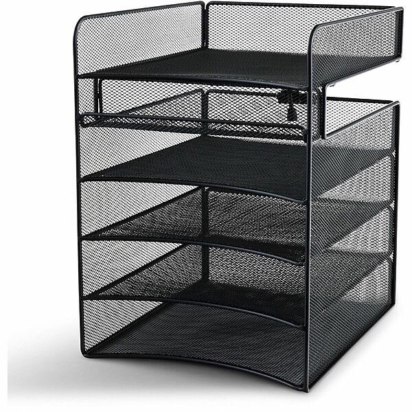 Safco Onyx Hanging Under Desk Organizer, 5 Trays, Office and Classroom Mailbox , Paper and Mail Sorter, Steel Mesh, Black