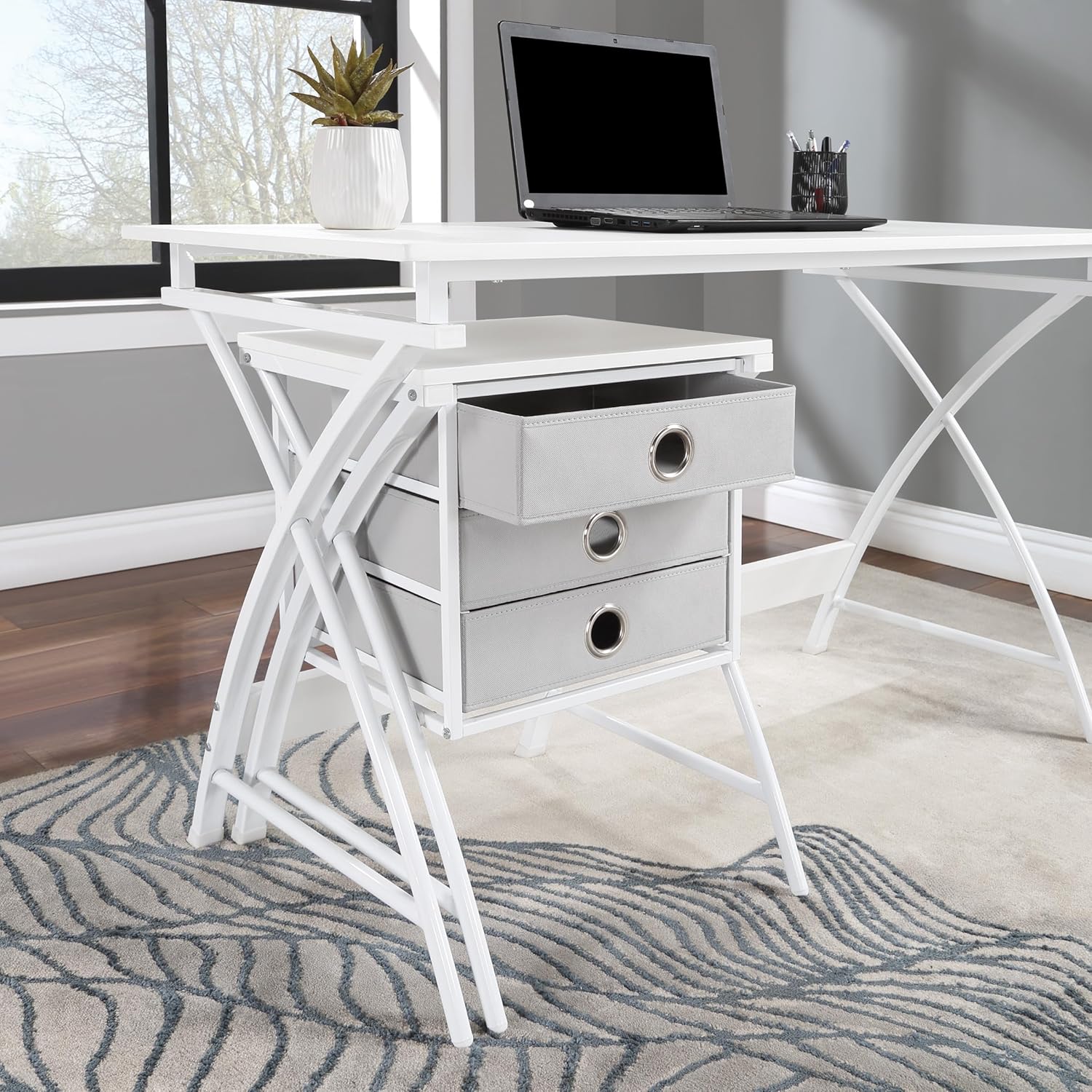 OSP Home Furnishings Olympic Utility Home Office Desk with Nesting 3-Drawer Storage Stand