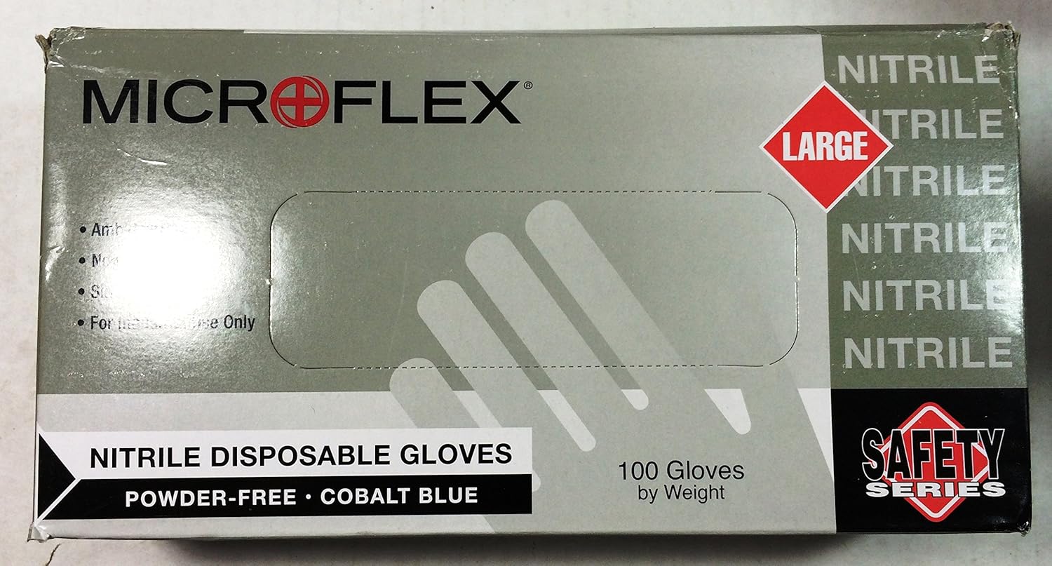 Series Microflex Disposable Gloves: Size Large, 3.9 mil, Uncoated-Coated Nitrile, Industrial Grade, Unpowdered