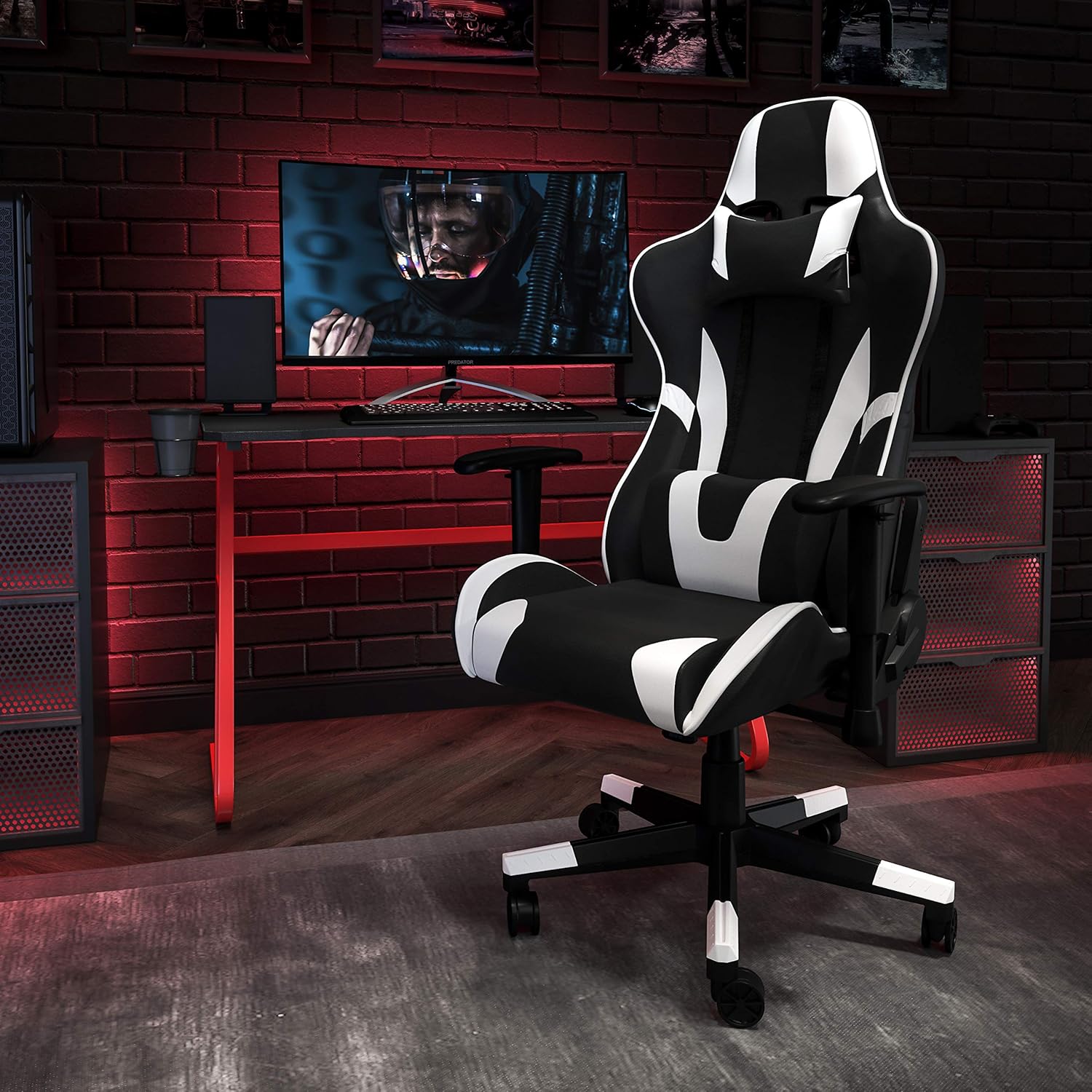 FLASH FURNITURE Gaming Desk and Racing Chair Set with Cup Holder and Headphone Hook