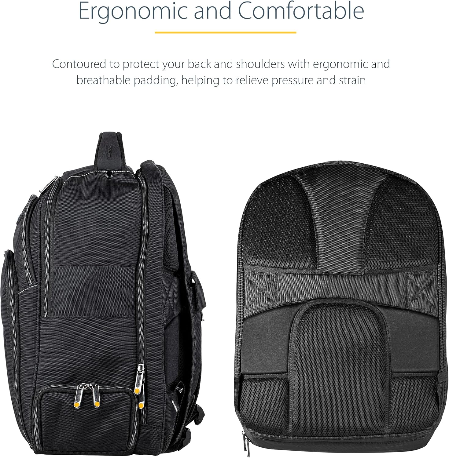 StarTech.com Unisex Backpack Ergonomic Computer Bag with Removable Accessories Case - 1680D Ballistic Nylon, Black