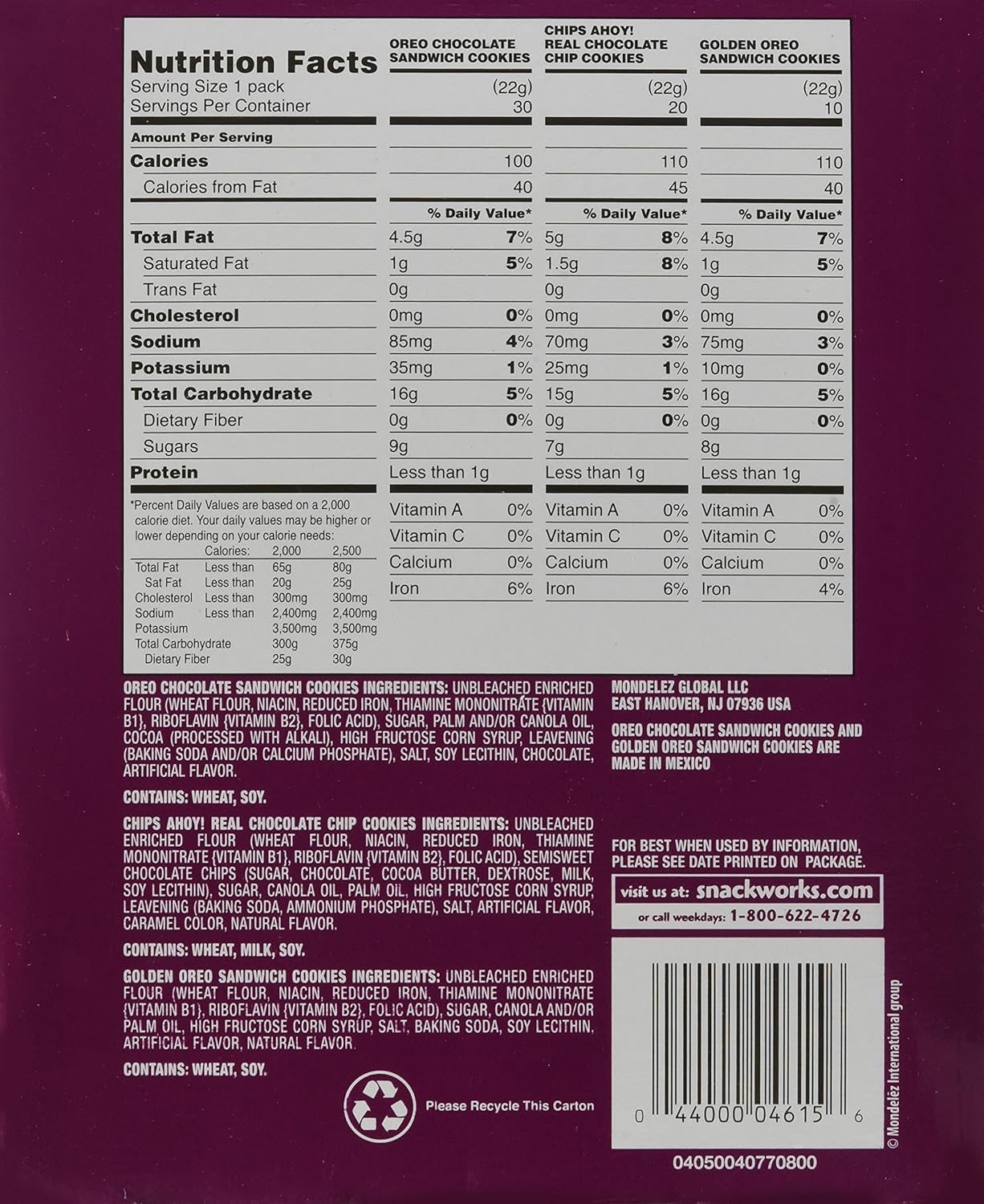 Nabisco Cookie Variety Pack, 44.8 Oz, Box Of 60 Packs