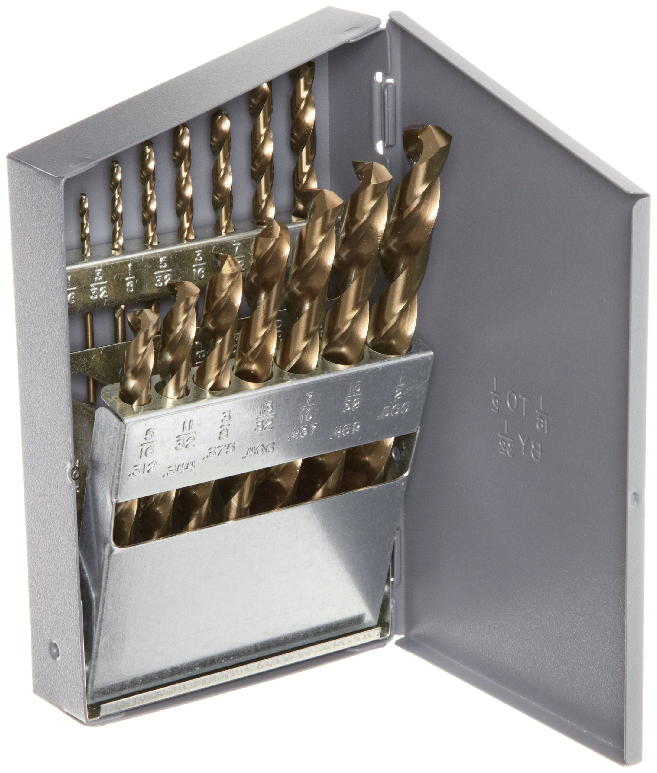 Chicago Latrobe - 57852 1U200 550 Series Cobalt Steel Jobber Length Drill Bit Set with Metal Case, Gold Oxide Finish
