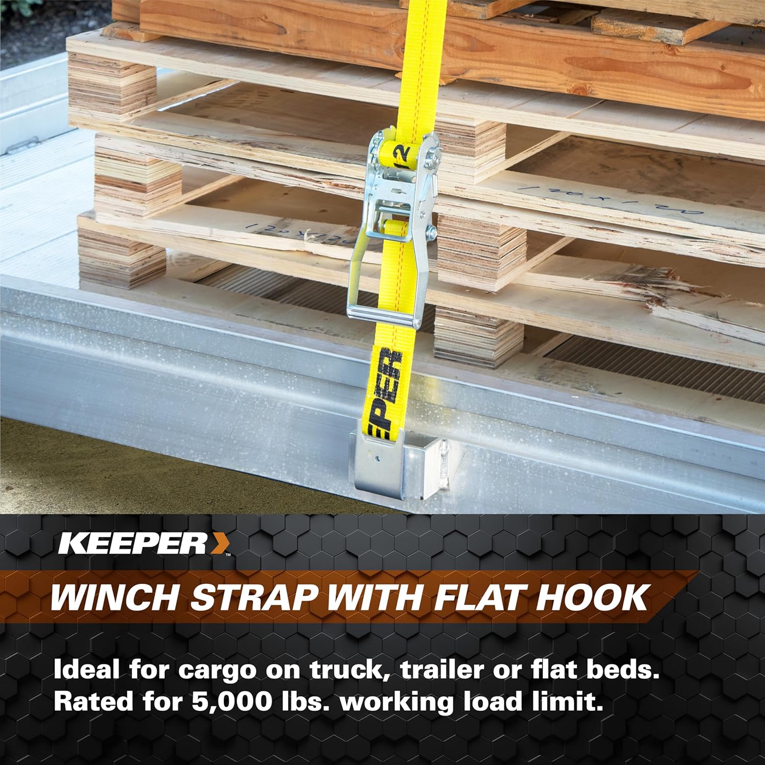 Keeper – 4” x 30’ Winch Strap with Flat Hook - 5,000 lbs. Working Load Limit and 15,000 lbs. Break Strength