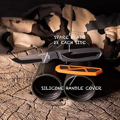 OUTDOOR EDGE Razor APX 2.5" Fixed Hunting Knife with Replaceable Blades & Sheath–All in One Field Dressing Knife Set for Skinning & Caping-Includes 5 Black Drop Point Blades 2.5 Inches