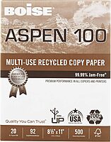 Boise Paper 100% Recycled Multi-Use Copy Paper, 8.5" x 11", 20 lb, 10 Ream Carton (5,000 Sheets)