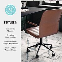 Martha Stewart Taytum Swivel Task Chair with Armrests for Home Office