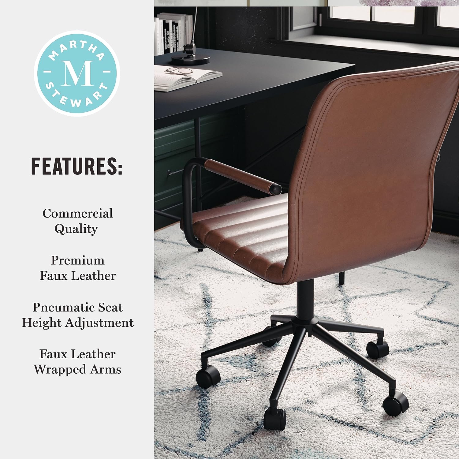 Martha Stewart Taytum Swivel Task Chair with Armrests for Home Office