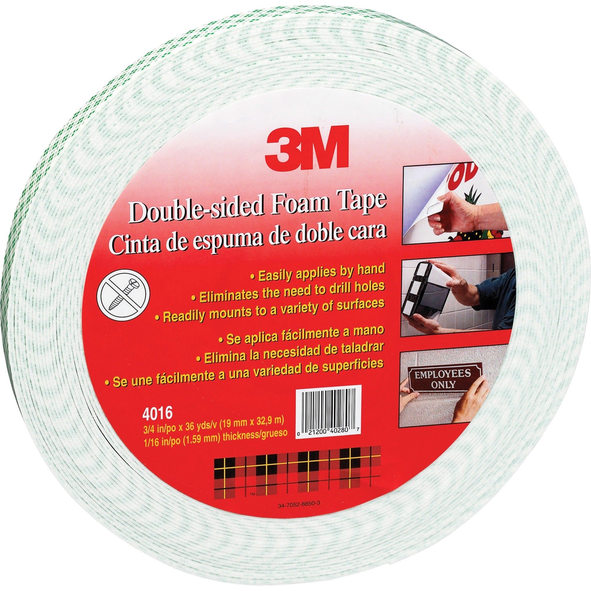 3M Foam Mounting Double-Sided Tape, 3/4" W x 36 yd (4016)