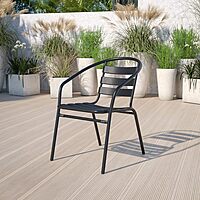 Flash Furniture Lila Black Metal Restaurant Stack Chair with Aluminum Slats Black Set of 1