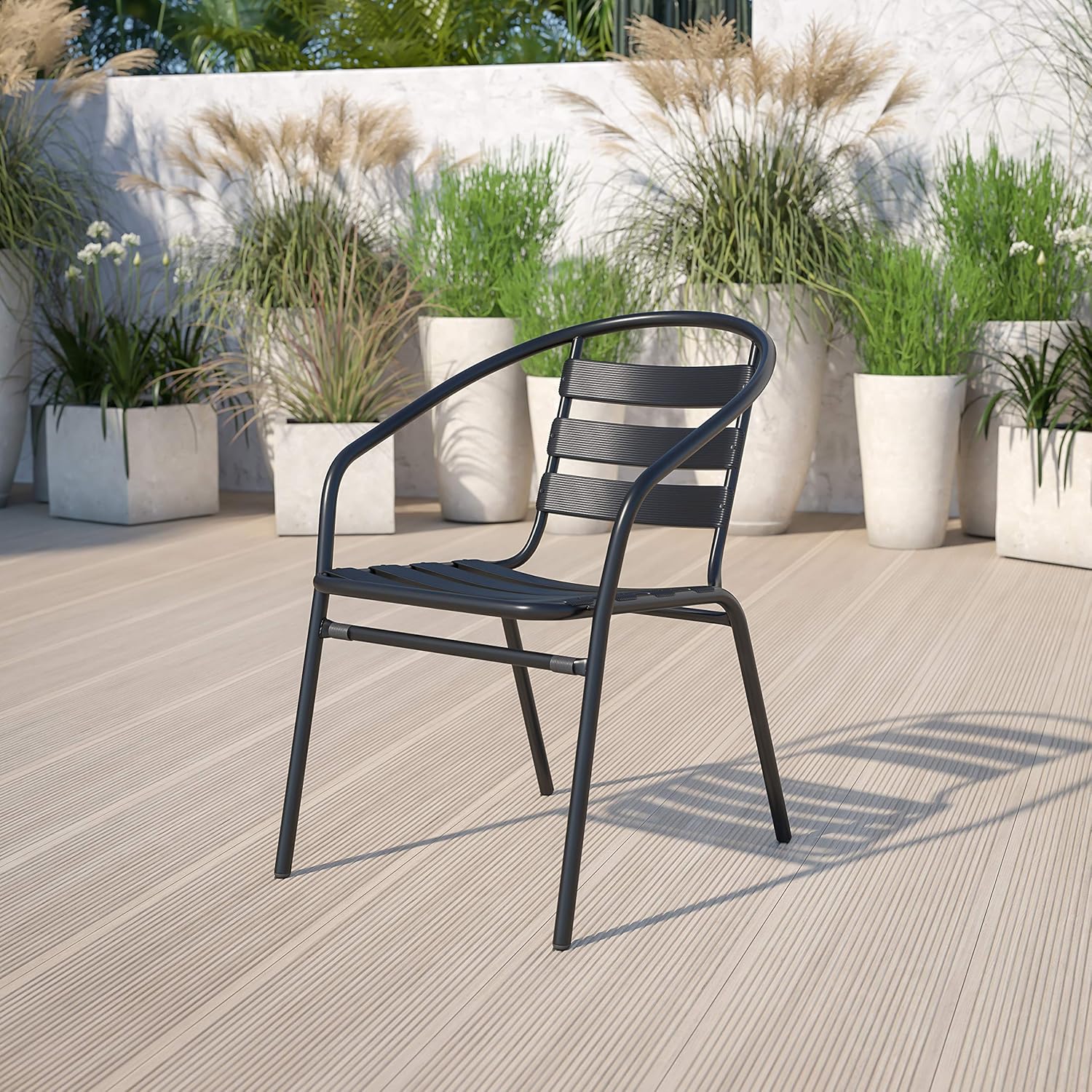 Flash Furniture Lila Black Metal Restaurant Stack Chair with Aluminum Slats Black Set of 1