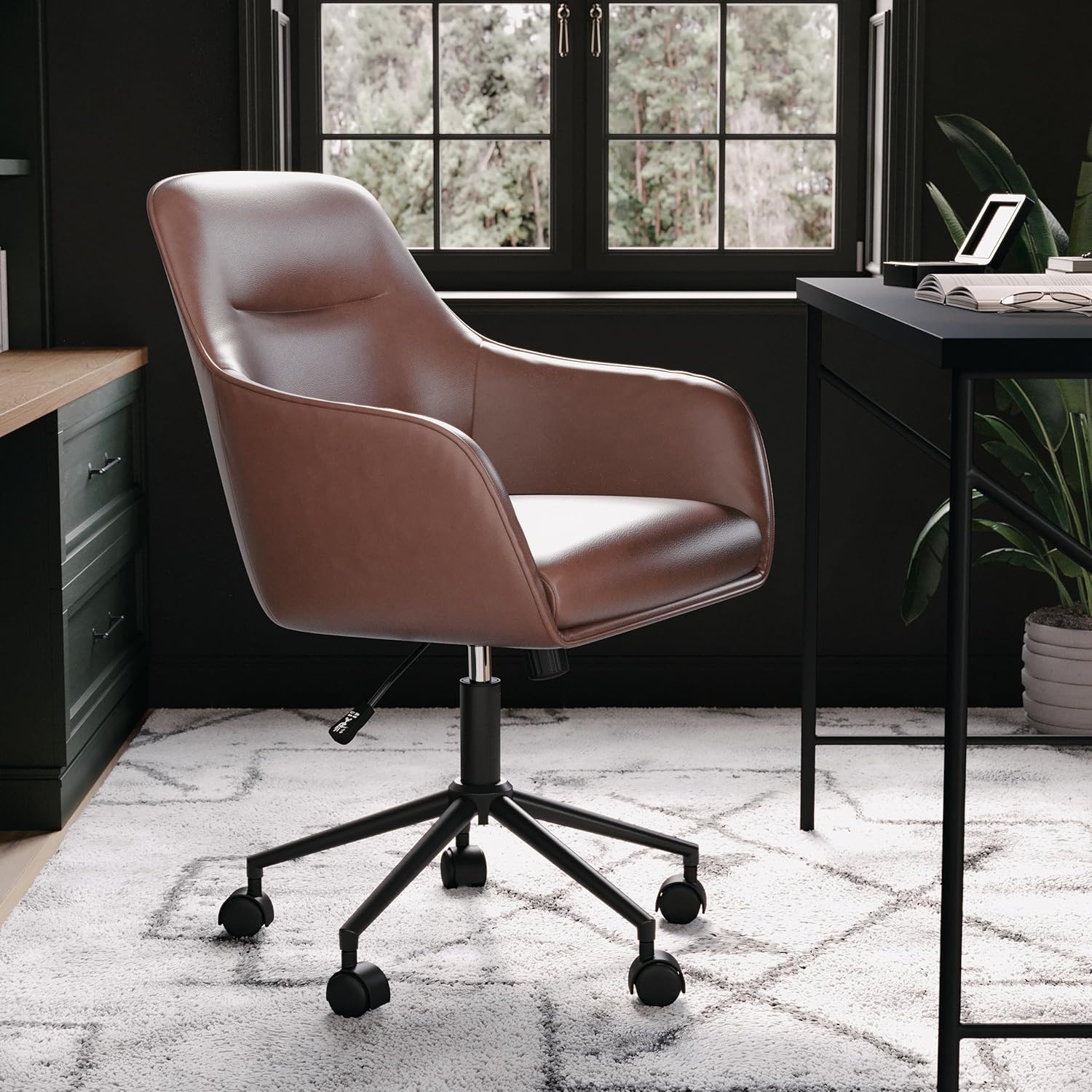 Martha Stewart Rayna Swivel Task Chair with Flared Arms for Home Office
