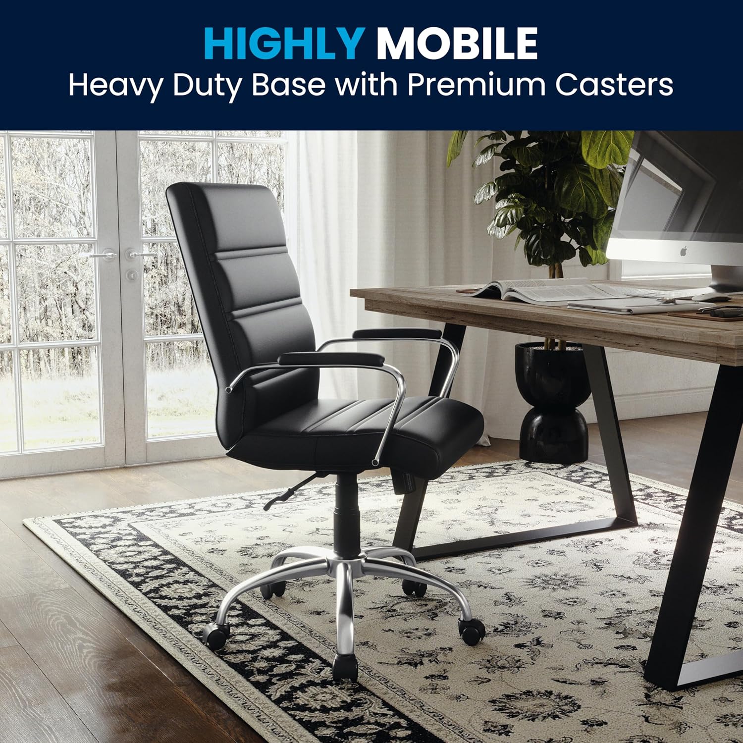 Flash Furniture Whitney Mid-Back Swivel LeatherSoft Desk Chair with Padded Seat and Armrests