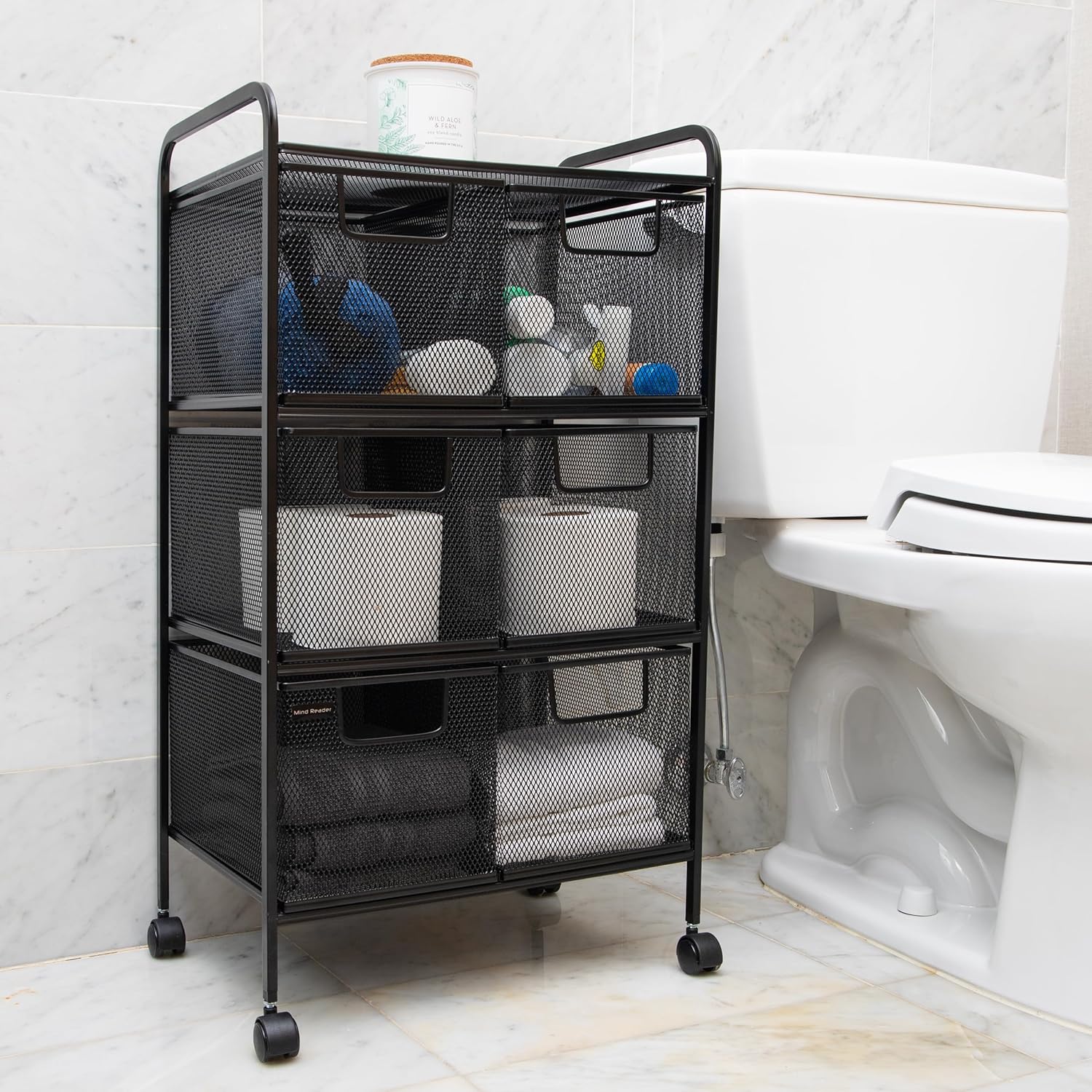 MIND READER Metal Mesh Rolling Storage Cart with Removable Drawers