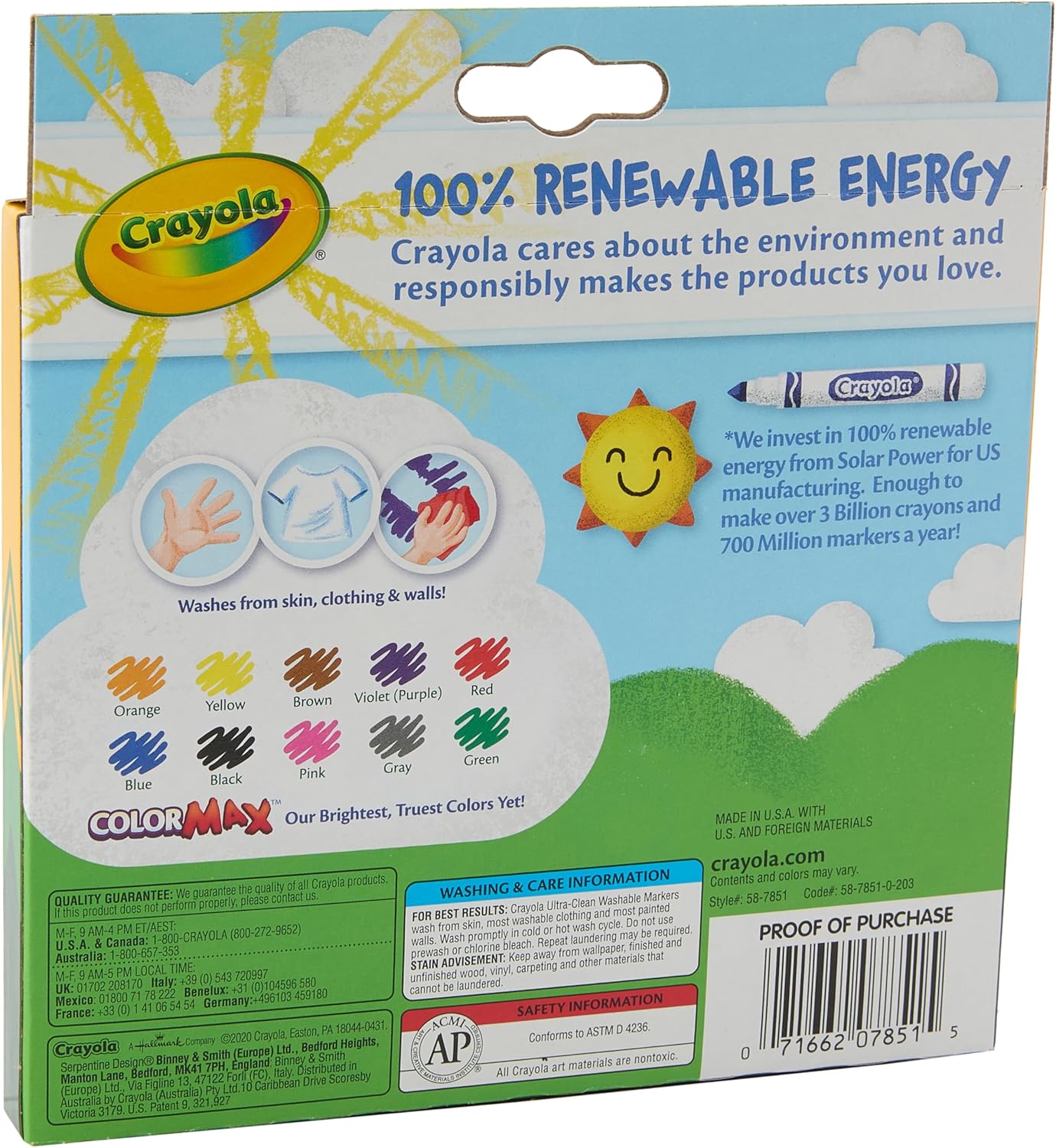 Crayola Ultra-Clean Washable Markers, Broad Tip, Assorted Classic Colors, Box Of 10