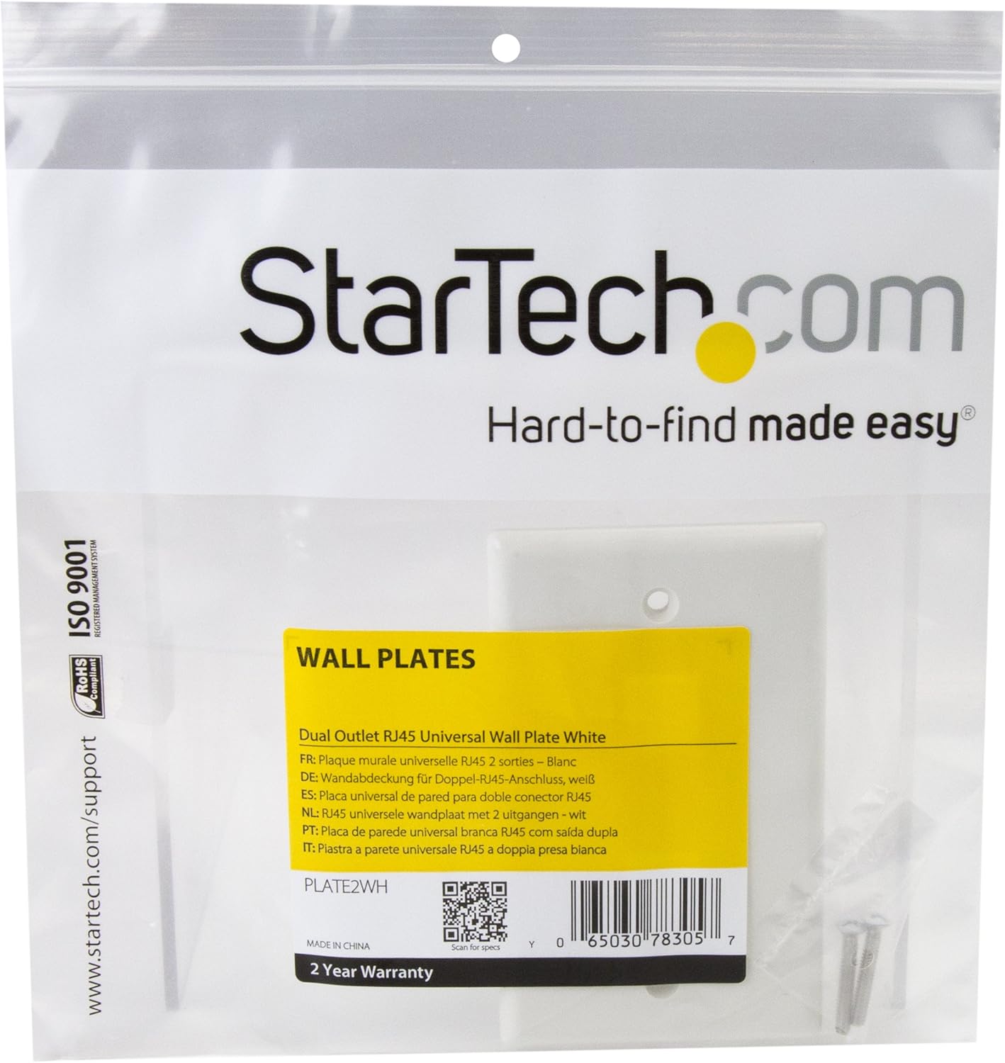 StarTech.com Dual Outlet RJ45 Universal Wall Plate White - PLATE2WH