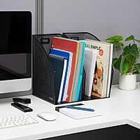 Mind Reader Vertical File Storage, Set of 2, Desktop Organizer, Workspace, Office, Metal Mesh, 6.25 L x 10 W x 12.5 H, Black