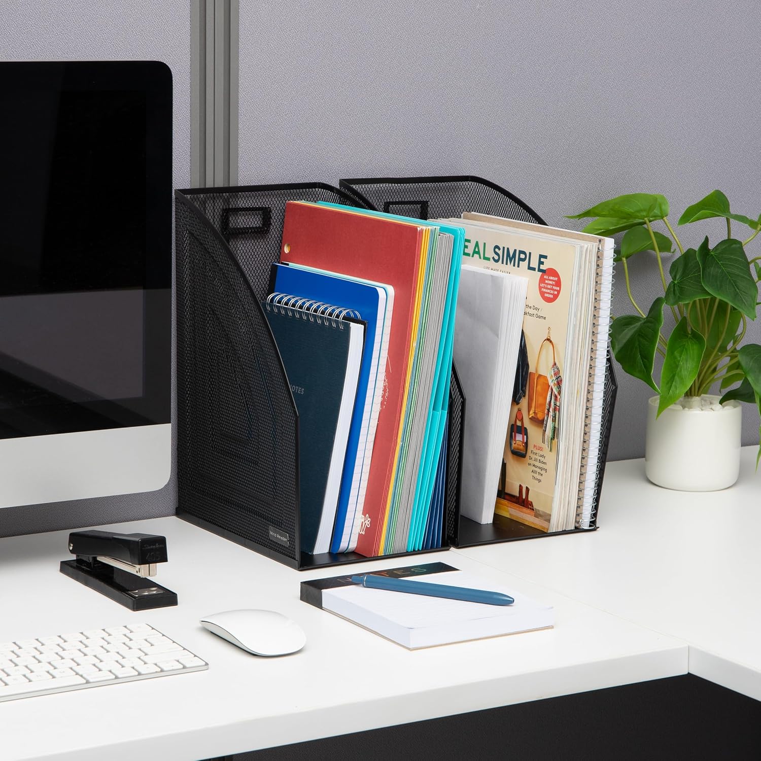 Mind Reader Vertical File Storage, Set of 2, Desktop Organizer, Workspace, Office, Metal Mesh, 6.25 L x 10 W x 12.5 H, Black