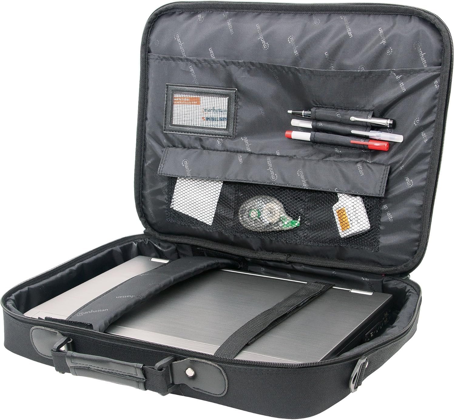 Manhattan 17 Inch Laptop Briefcase Shoulder Bag, Ultra-Lightweight & Padded Compartments, Black - 421560