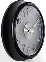Infinity Instrument 15 Inch The Onyx Modern Contemporary Sleek Indoor Round Non-Ticking Silent Battery Operated Easy to Read Wall Clock for Living Room, Bedroom, Kitchen, Home Office, Black and Silver