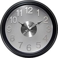 Infinity Instrument 15 Inch The Onyx Modern Contemporary Sleek Indoor Round Non-Ticking Silent Battery Operated Easy to Read Wall Clock for Living Room, Bedroom, Kitchen, Home Office, Black and Silver