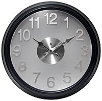 Infinity Instrument 15 Inch The Onyx Modern Contemporary Sleek Indoor Round Non-Ticking Silent Battery Operated Easy to Read Wall Clock for Living Room, Bedroom, Kitchen, Home Office, Black and Silver
