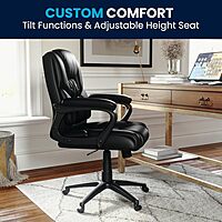 Flash Furniture Fundamentals Big & Tall Swivel LeatherSoft Office and Gaming Chair, Ergonomic Office Chair with Padded Armrests and Adjustable Height, Black