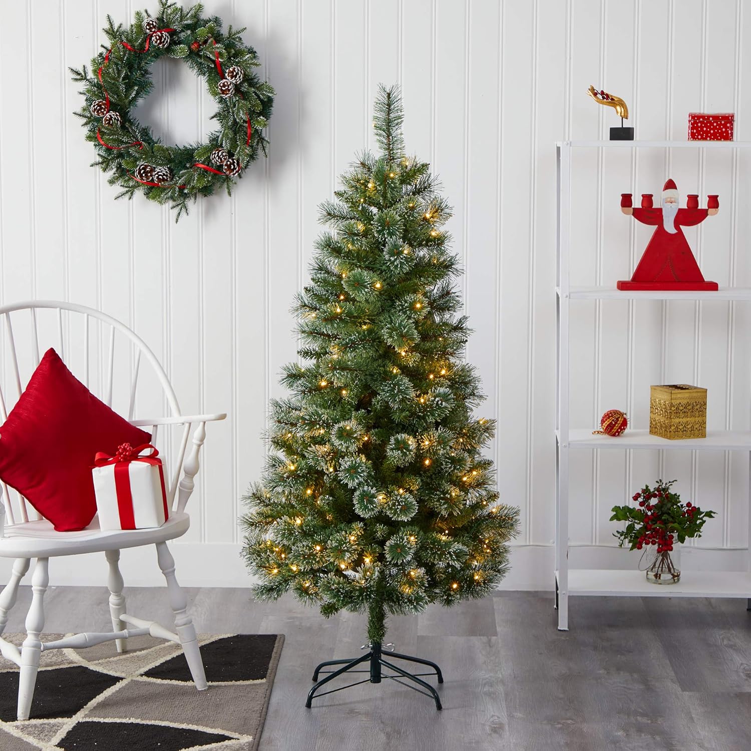 Nearly Natural 5ft. Wisconsin Slim Snow Tip Pine Artificial Christmas Tree with 150 Clear LED Lights