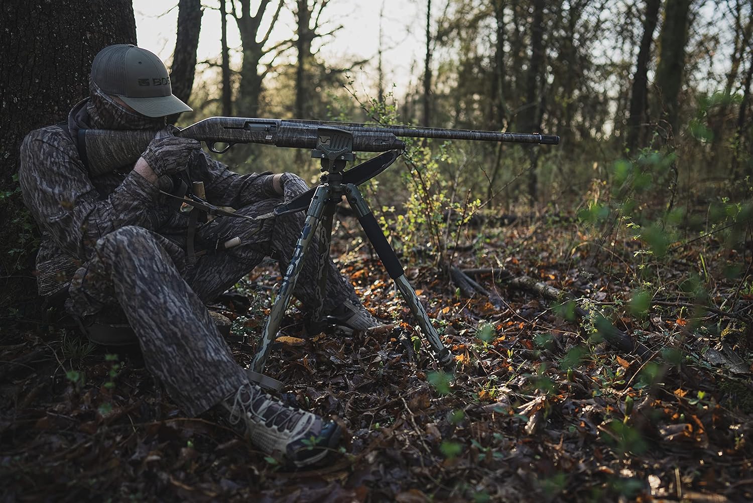BOG DeathGrip Mossy Oak Bottomland Camo Tripod with Durable Aluminum Frame, Lightweight, Stable Design, Bubble Level