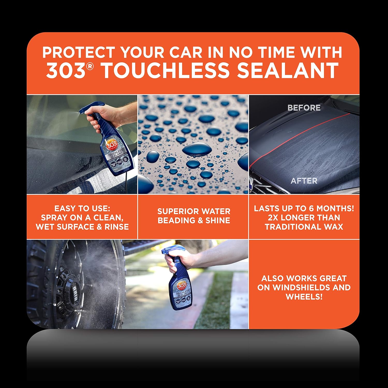 303 Products Touchless Sealant - SiO2 Technology - Water Activated Paint and Glass Protection - Spray On, Rinse Off