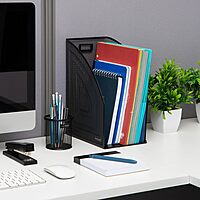 Mind Reader Vertical File Storage, Set of 2, Desktop Organizer, Workspace, Office, Metal Mesh, 6.25 L x 10 W x 12.5 H, Black