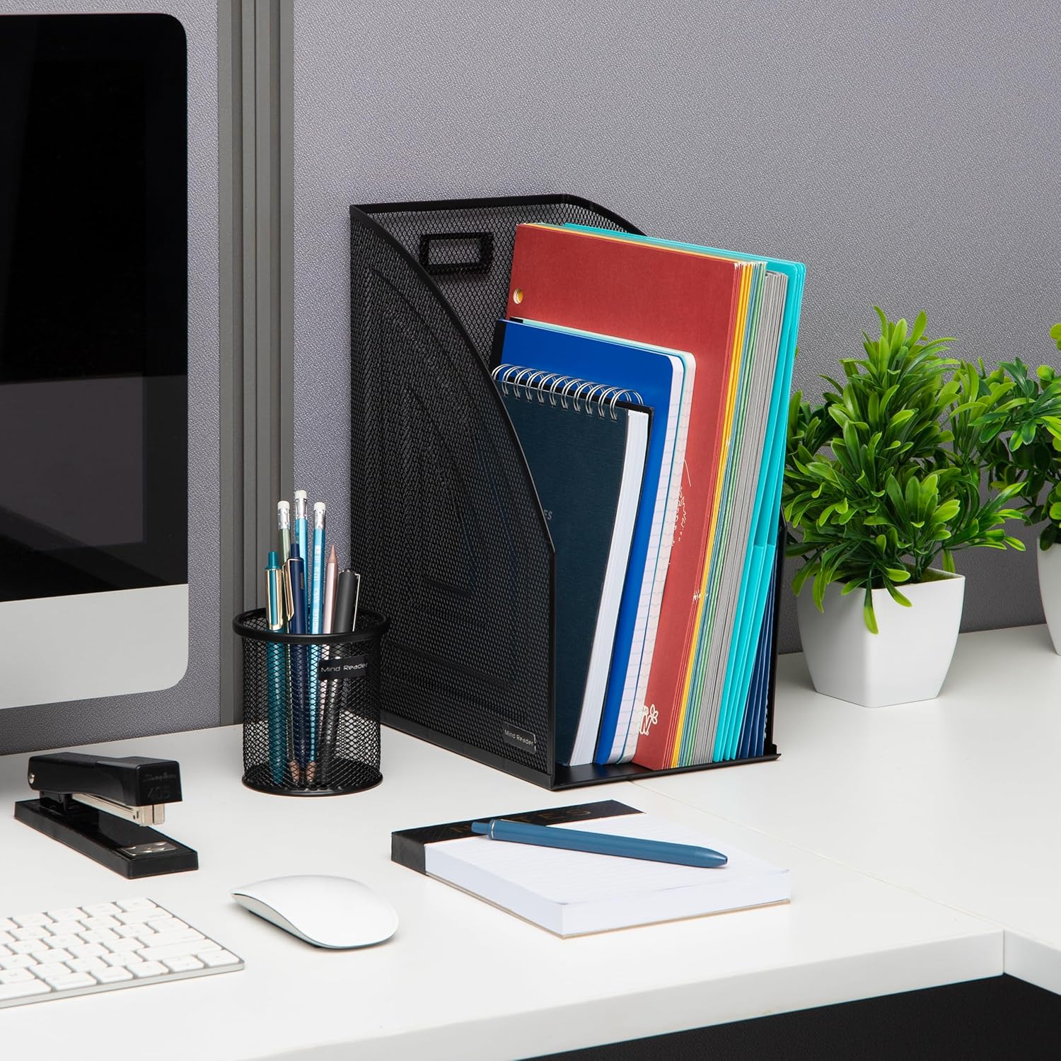 Mind Reader Vertical File Storage, Set of 2, Desktop Organizer, Workspace, Office, Metal Mesh, 6.25 L x 10 W x 12.5 H, Black